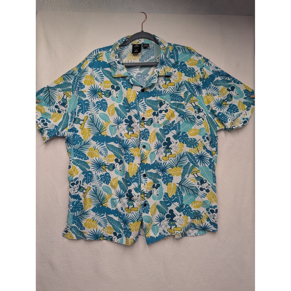 Disney Mickey Mouse Shirt Mens XXL Multicolor Hawaiian Tropical Button Up Aloha